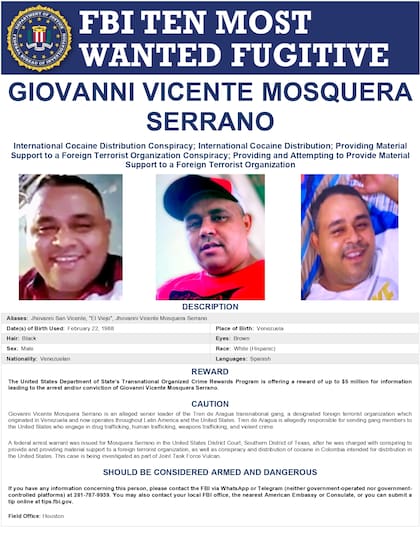 Giovanni Mosquera aparece en la lista de los más buscados por el FBI