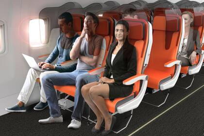 Glassafe, el diseño de la firma Aviointeriors, propone el uso de mamparas para reducir la posibilidad de contagio entre pasajeros