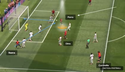 Gol de Pedro Porro a Austria para el 2-0, tras un desborde de Baena por la izquierda y el centro atrás al punto penal; Cucurella fue quien le dio el pase a Baena