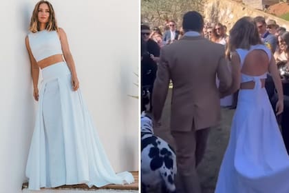 El vestido de Kika Silva fue diseñado por Daniela Bustamante. Un top blanco con la espalda descubierta y una gran falda con cola