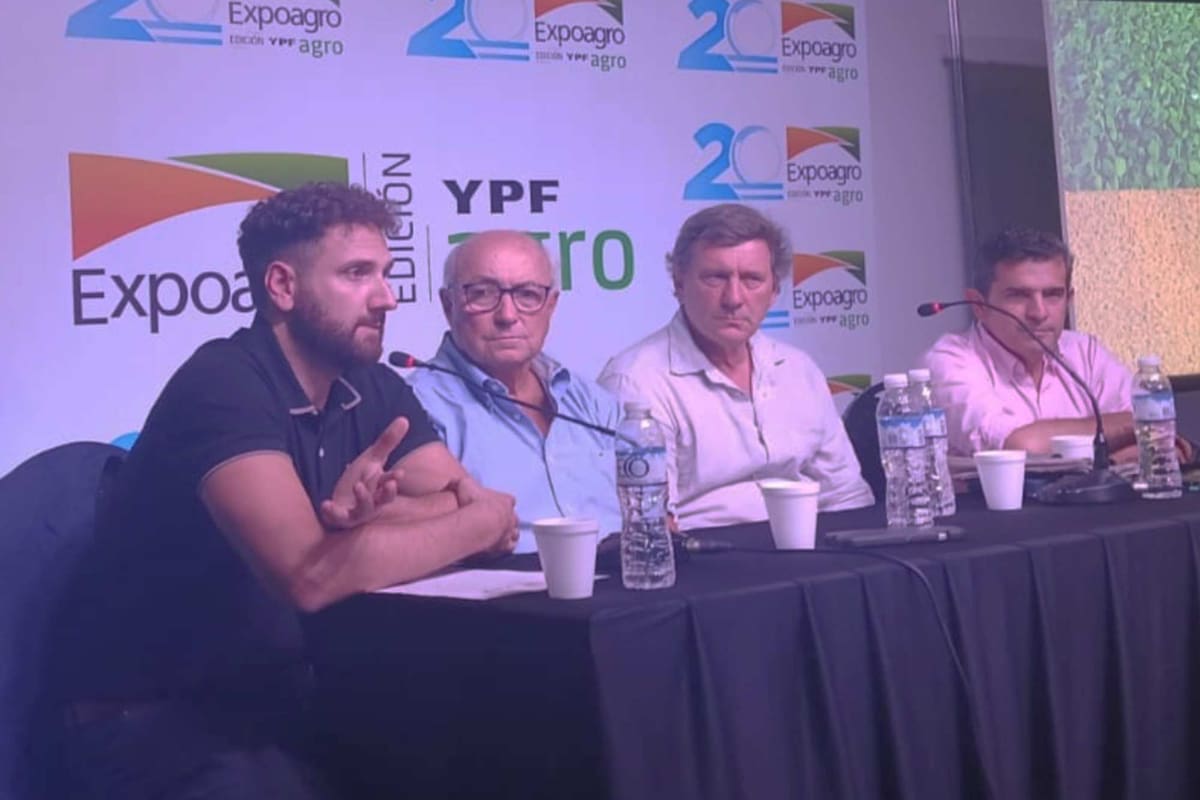 Gonzalo Agusto (Argentrigo), Rodolfo Rossi (Acsoja), Federico Zerboni (Maizar) y Juan Martín Salas (Asagir), en Expoagro 2026