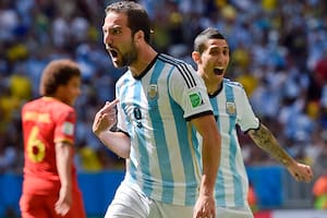 Gonzalo Higuaín celebra su gol ante Bélgica, en Brasil 2014, que valió el pase a las semifinales