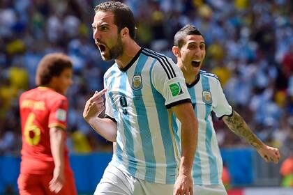 Gonzalo Higuaín celebra su gol ante Bélgica, en Brasil 2014, que valió el pase a las semifinales