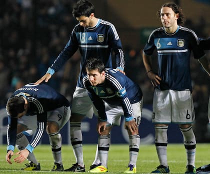 Gonzalo Higuain, Javier Pastore, Lionel Messi y Gabriel Milito en la Copa América 2011