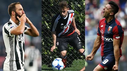 Gonzalo Higuaín y Gio Simeone rodean a Nahuel Gallardo, listo para debutar en River