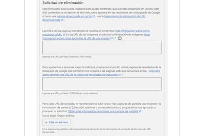 Google pedirá pruebas en forma de enlaces y capturas de pantalla para indicar qué información no debe ser pública, y habrá que agregar todos esos datos al formulario