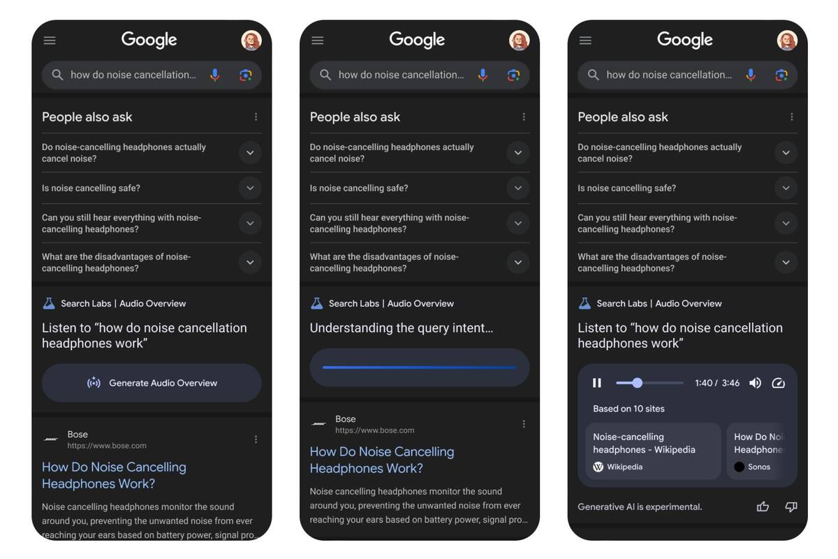 Google prueba con respuestas de audio generadas con inteligencia artificial a las búsquedas clásicas