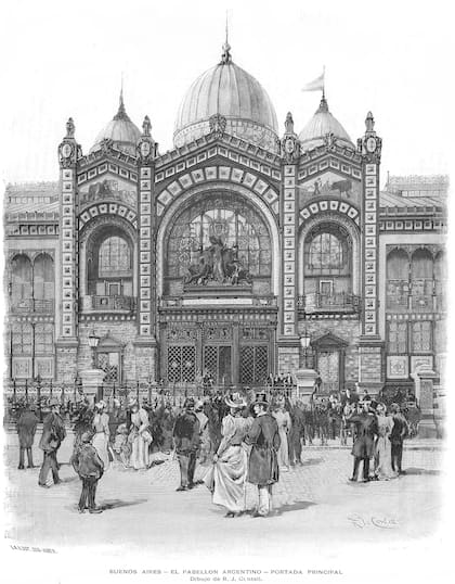Grabado de la apertura del Pabellón Argentino en Buenos Aires. Mayo de 1894.