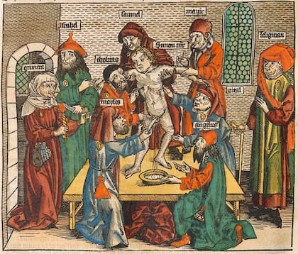 Grabado en madera de 1493 de Simón de Trento, un niño italiano de cuya muerte fueron culpados los líderes de la comunidad judía de la ciudad.