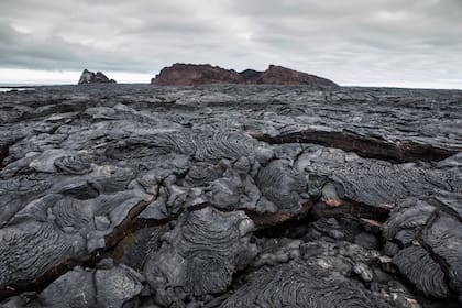 Las sorprendentes formaciones de lava de Bahía Sullivan, en el sureste de la isla Santiago, producto de la erupción de 1903.