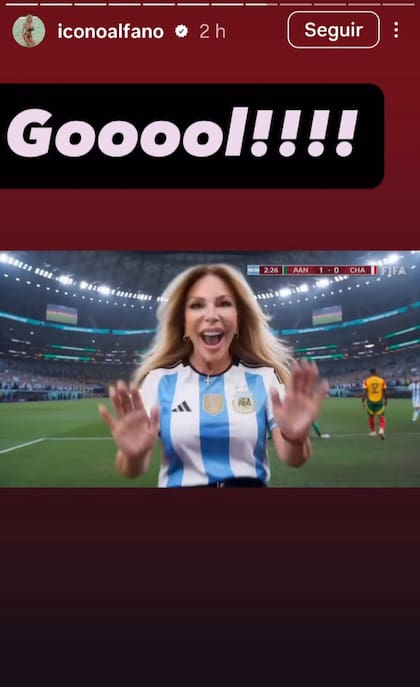 Graciela Alfano compartió una imagen en la que se la ve a ella en la transmisión del partido