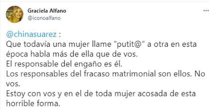 Graciela Alfano cruzó a Wanda Nara por las palabras que usó para calificar a la China Suárez en su respuesta tras el descargo de la actriz