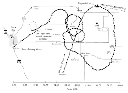 Gráfico de radar de la trayectoria de vuelo del avión, del informe de la NTSB