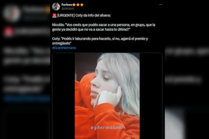 Gran Hermano advirtió a Coty por brindar información del afuera (Captura X)