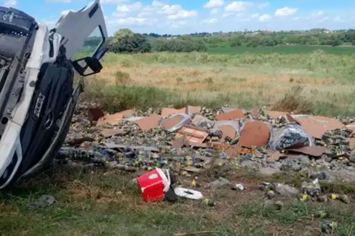 Gran parte de la mercadería se mantuvo en buen estado tras el accidente y quedó sobre la banquina.