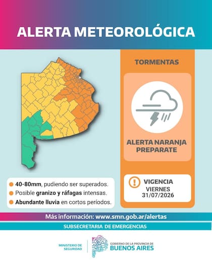 Gran parte de la provincia de Buenos Aires se verá afectada por el temporal