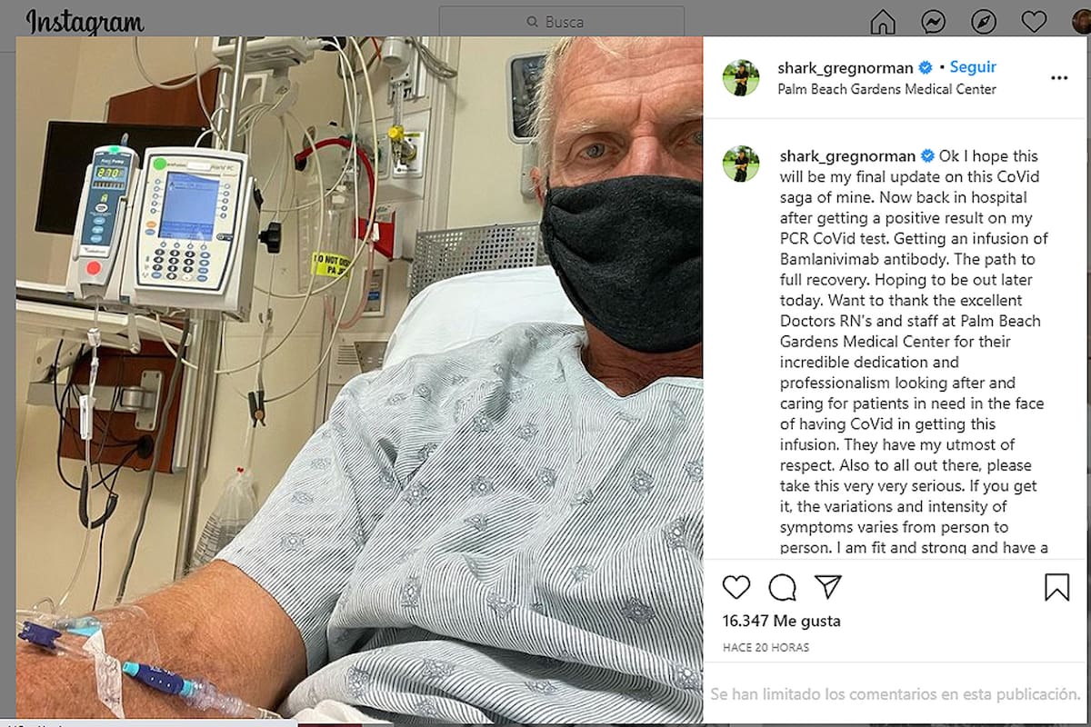 Greg Norman, nuevamente internado por Covid 19