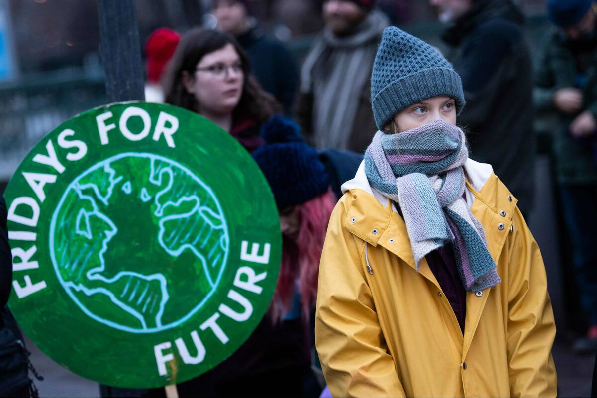 Greta Thunberg participó hoy de una protesta en Estocolmo