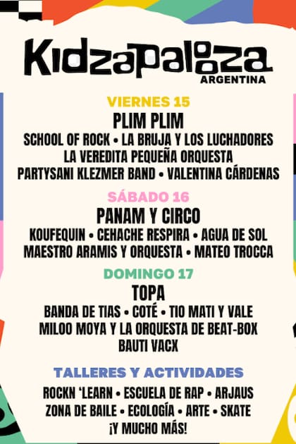 Grilla del Kidzapalooza de Argentina 2024