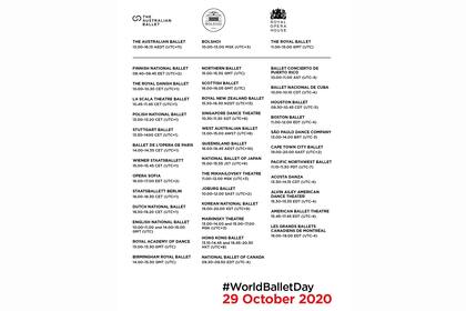 Grilla oficial para seguir el World Ballet Day paso a paso