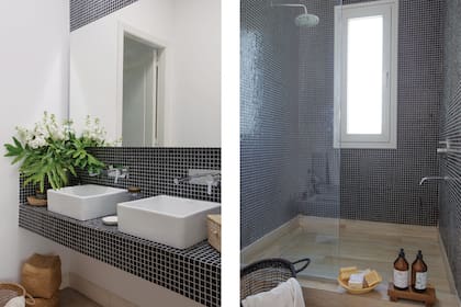 Gris oscuro y blanco para el baño de las hijas menores.