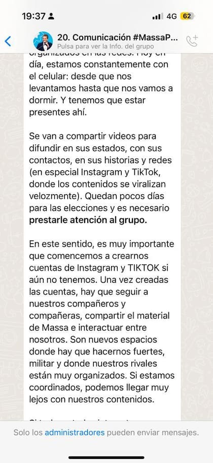 Grupos virtuales que apoyan la candidatura de Massa