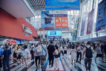 Guangzhou, China -16 October 2024: Crowded buyers and exhibitors in China international import export expo, Canton fair. One of the world's largest and most prestigious trade shows.