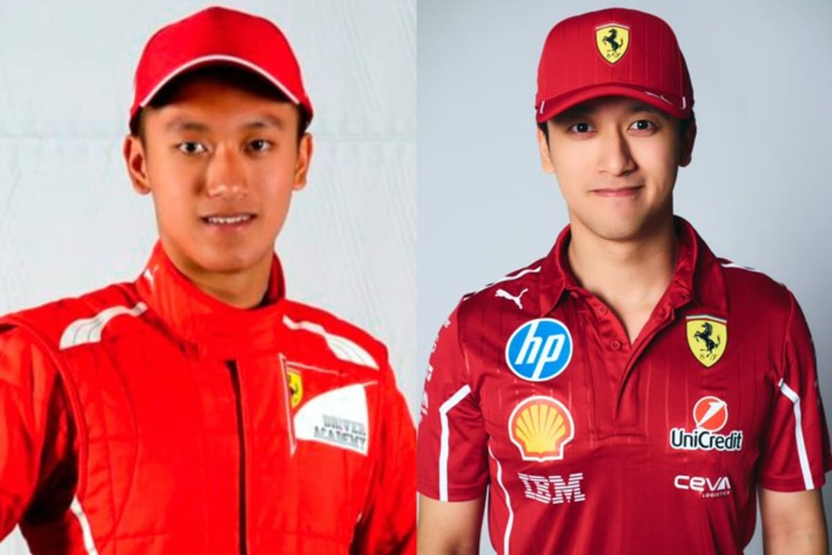 Guanyu Zhou en 2014, cuando ingresó a la Academia de Pilotos de Ferrari, y en 2025, cuando está de vuelta en Maranello pero como conductor de reserva en Fórmula 1