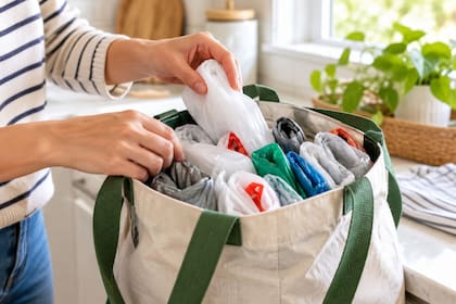 Guardar todas las bolsas en un mismo lugar puede generar una mayor sensación de organización (Foto: imagen ilustrativa con IA)