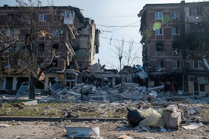 Destrucción total en las calles de Mariupol, Ucrania