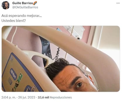 Guillermo Barrios publicó su primera foto desde el sanatorio donde se encuentra internado