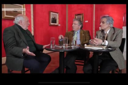Guillermo Roux, Marcelo Gioffré y Juan José Sebreli en el programa de entrevistas "Aguafiestas"