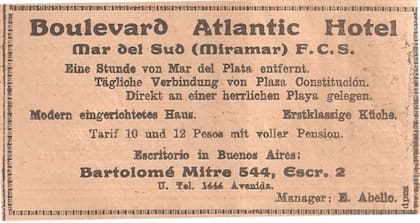 Gustav Eickenberg, dueño de la estancia El Porvenir, se reunía con otros alemanes en la confitería del Hotel Boulevard Atlántico de Mar del Sud