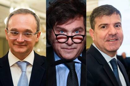 Gustavo Idígoras, presidente de Ciara-CEC, Javier Milei, y Diego Cifarelli, presidente de FAIM