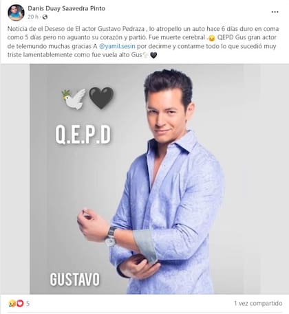 Gustavo Pedraza, actor de profesión, murió a los 41 años