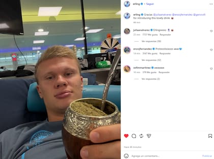Haaland se sumó al furor global por el mate y le agradeció a Julián, Enzo y Rulli