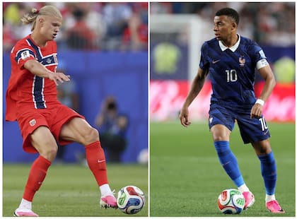 Haaland y Mbappé, dos goleadores del Mundial que utilizan botines rosas (Photo by Mattia Ozbot and Dan MULLAN / GETTY IMAGES NORTH AMERICA / AFP)