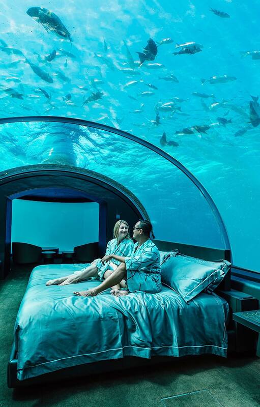 Habitación subacuática, en las Islas Maldivas.