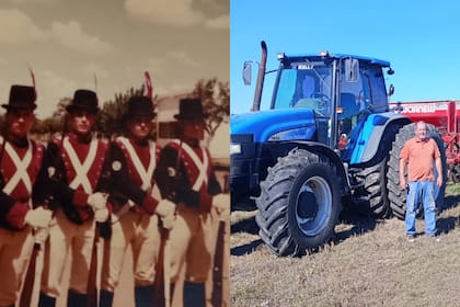 Hace 42 años, con su uniforme y la vida actual de Tarramasco como productor agropecuario y contratista rural