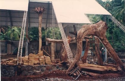Hace casi 30 años, durante la construcción del restaurant y lobby de Yacutinga que pone en valor las raíces de los árboles de la zona.