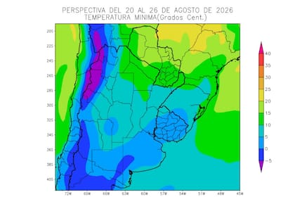 Hacia el final del período se producirá un nuevo descenso térmico, con heladas generales sobre el oeste y localizadas en parte de la región pampeana