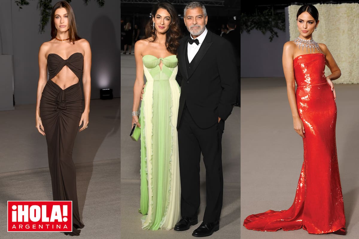 Hailey Bieber, con un diseño de Saint Laurent; Amal Clooney enfundada en un vestido en tonos lima y amarillo de Del Core; y Eiza González, impactante con un traje de lentejuelas de LaQuan Smith y joyas Bvlgari.