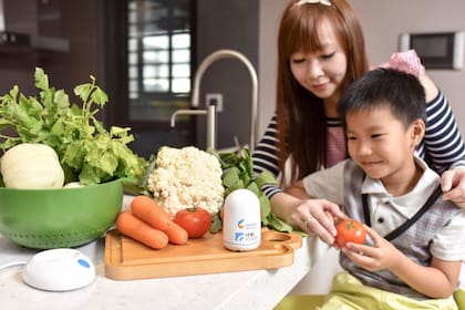Halo es un sensor que se coloca en el techo, encima de la zona donde se lava la fruta y la verdura, y permite determinar si contiene restos de pesticidas