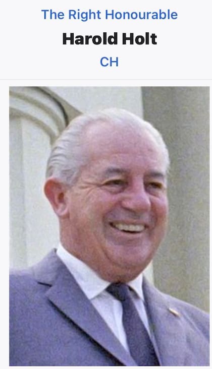 Harold Holt desapareció en la playa de Cheviot, Victoria.