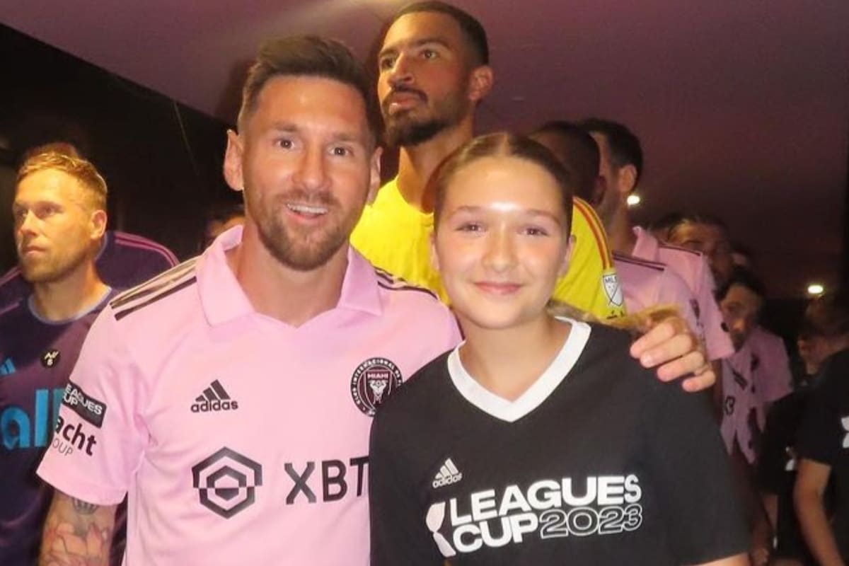 Harper Beckham y Lionel Messi en la previa de un partido de Inter Miami (Foto: Instagram/@victoriabeckham)