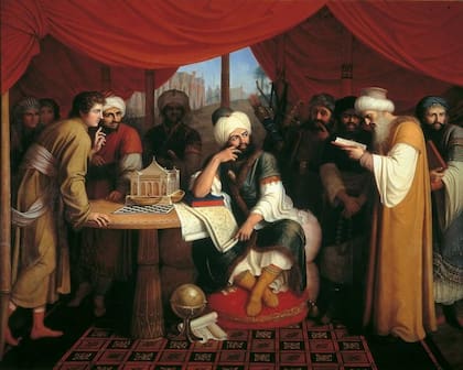 "Harun al-Rashid en su tienda con los Reyes Magos de Oriente". Óleo sobre lienzo de Gaspare Landi, 1813, Museo de Capodimonte, Italia