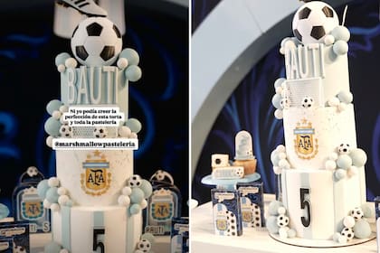 Hasta la torta del cumpleañero llevó los colores y símbolos de la selección argentina