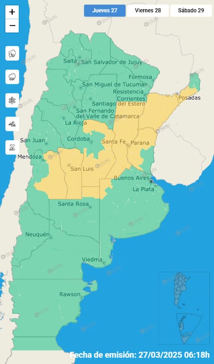 Hay 11 provincias bajo alerta por tormentas.