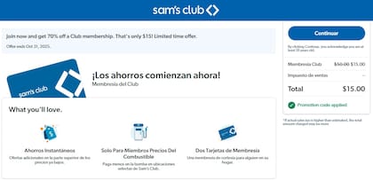 Hay que asegurarse de que la promoción se haya aplicado correctamente antes de continuar el pago (Sam's Club)