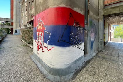 Hay todo tipo de pintadas, también políticas: en una, sobre un fondo con los colores de la bandera serbia, el contorno del territorio kosovar y la frase en cirílico "Kosovo es Serbia"